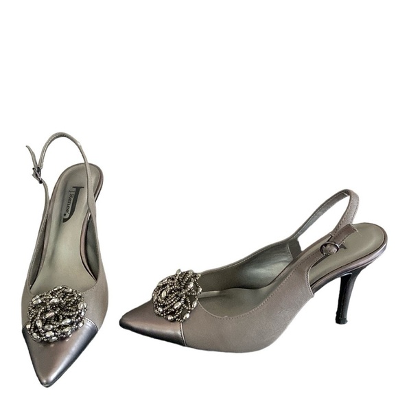 J. Renee’ Shoes - J. Renee’ Silver Gray Beaded Slingback Heel